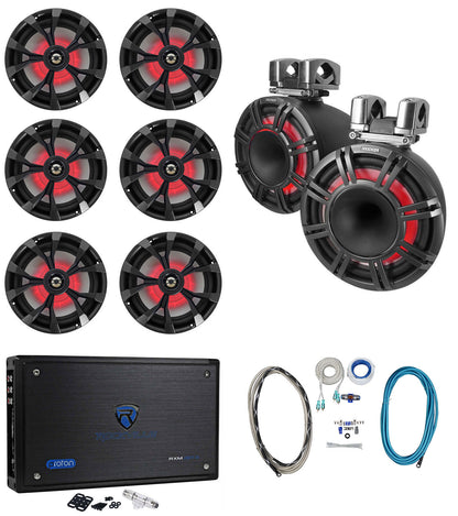 KICKER KMTC11 HLCD 11" Wakeboard Tower Speakers+6) 8" LED Speakers+8-Channel Amp