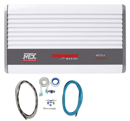 MTX WET75.4 400 Watt RMS 4-Channel Marine Amplifier+Amp Kit 4 Boat/ATV/UTV/RZR