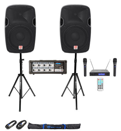 SPGN128 2-Pack + RPM80BT Powered Mixer + Wireless Mics Bundle