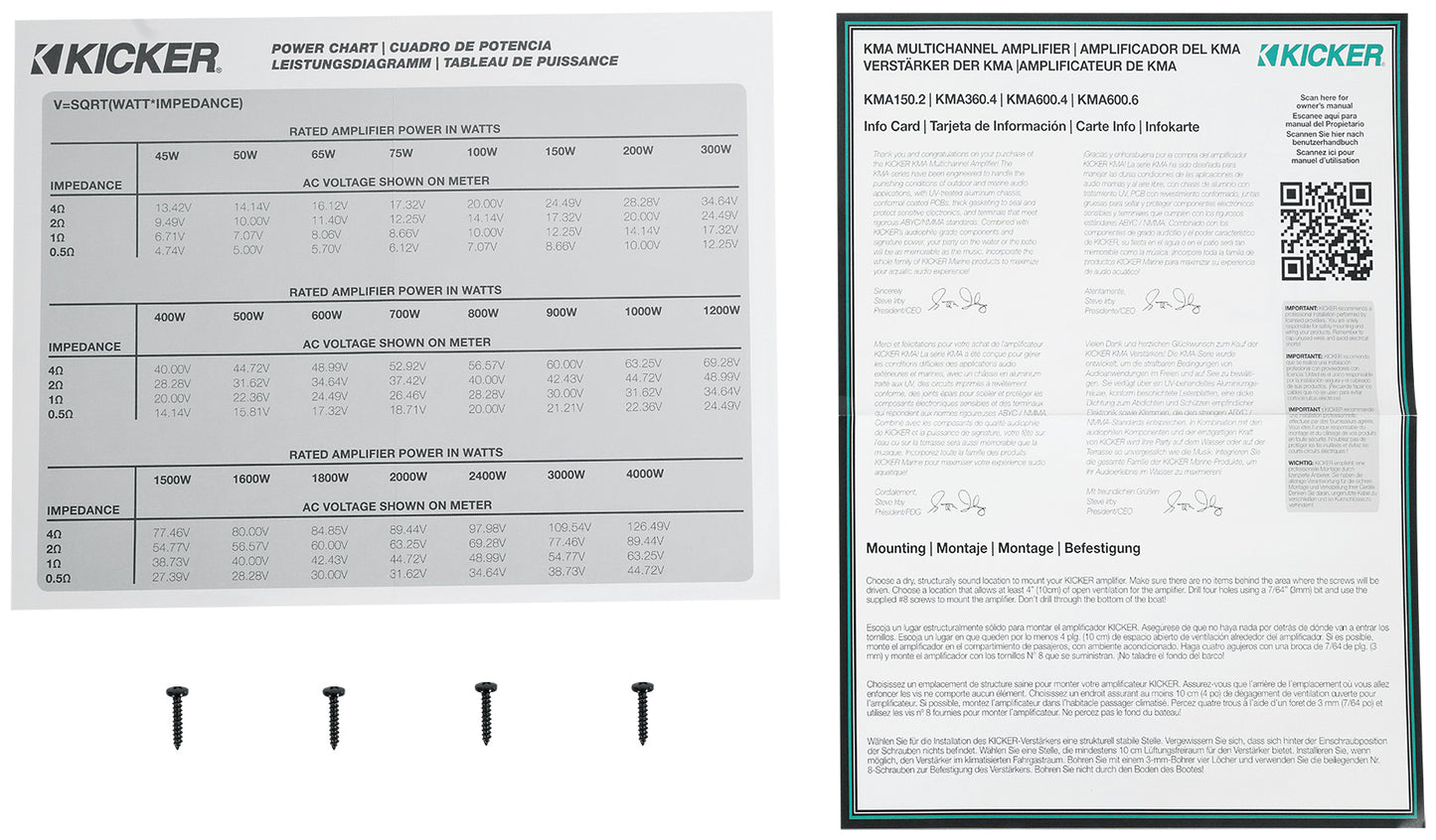 KICKER 48KMA1502 150 Watt 2-Channel Marine Boat Amplifier+Amp Kit KMA150.2