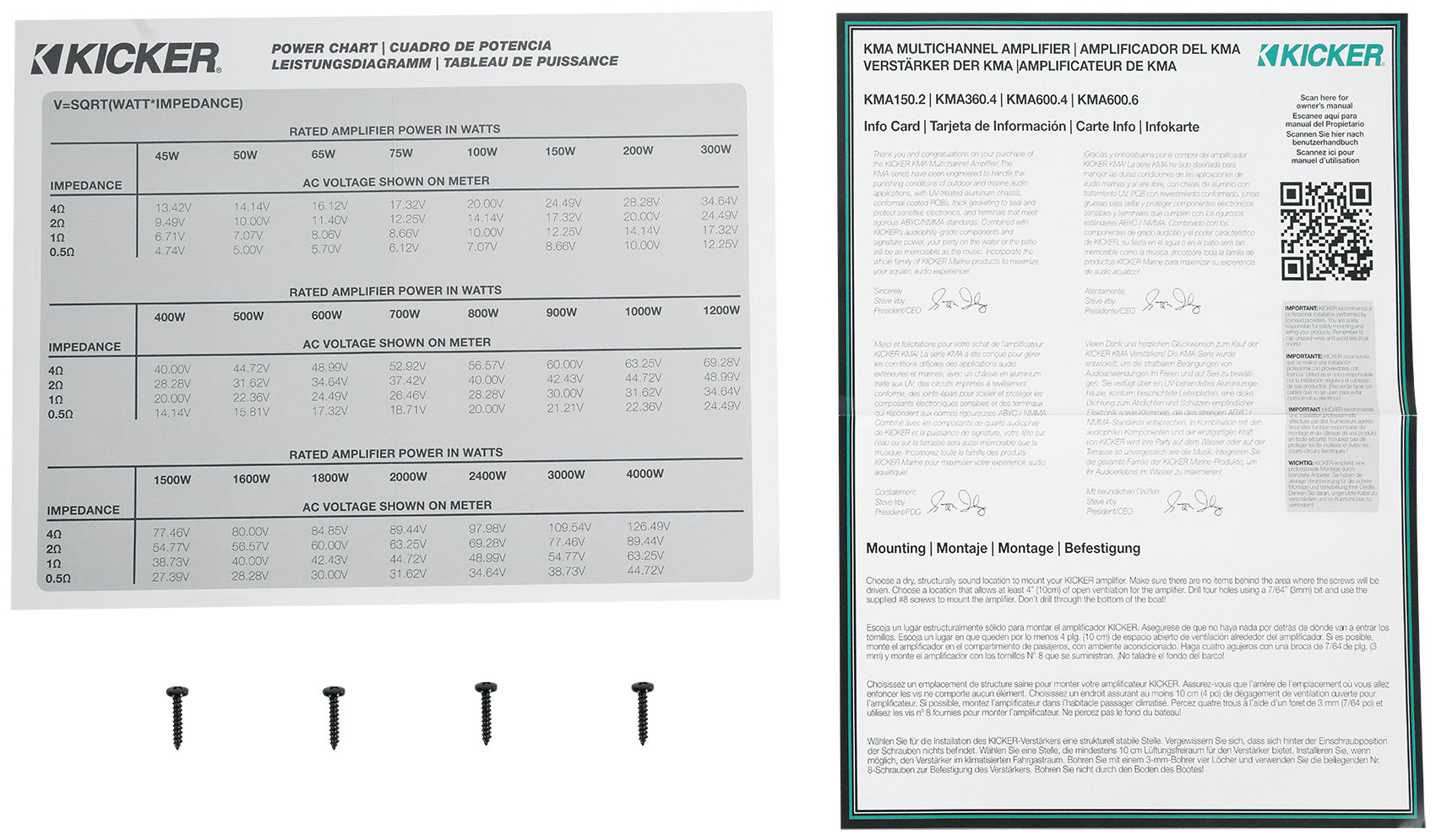 KICKER 48KMA1502 150 Watt 2-Channel Marine Boat Amplifier+Amp Kit KMA150.2
