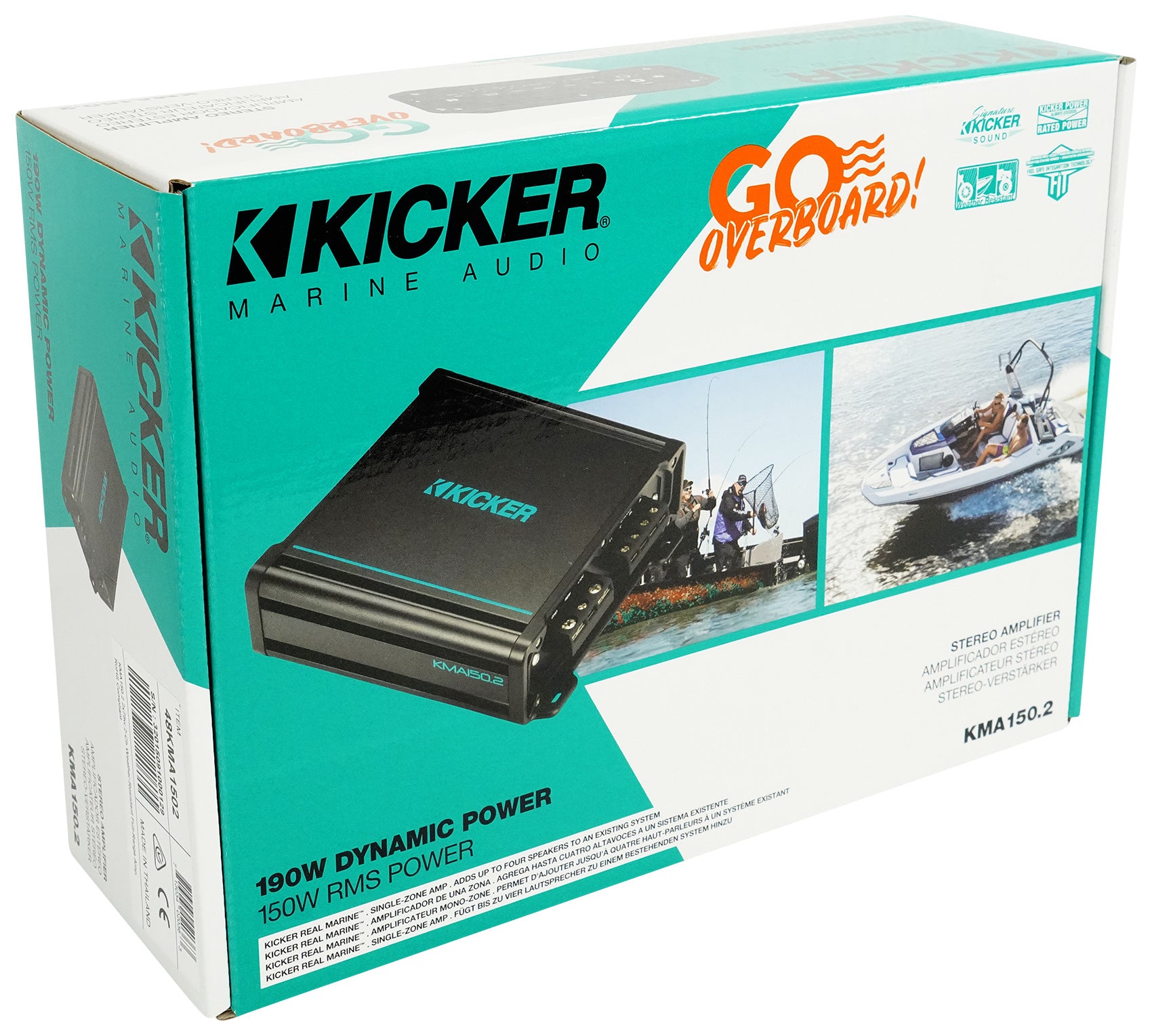 KICKER 48KMA1502 150 Watt 2-Channel Marine Boat Amplifier+Amp Kit KMA150.2