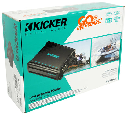 KICKER 48KMA1502 150 Watt 2-Channel Marine Boat Amplifier+Amp Kit KMA150.2