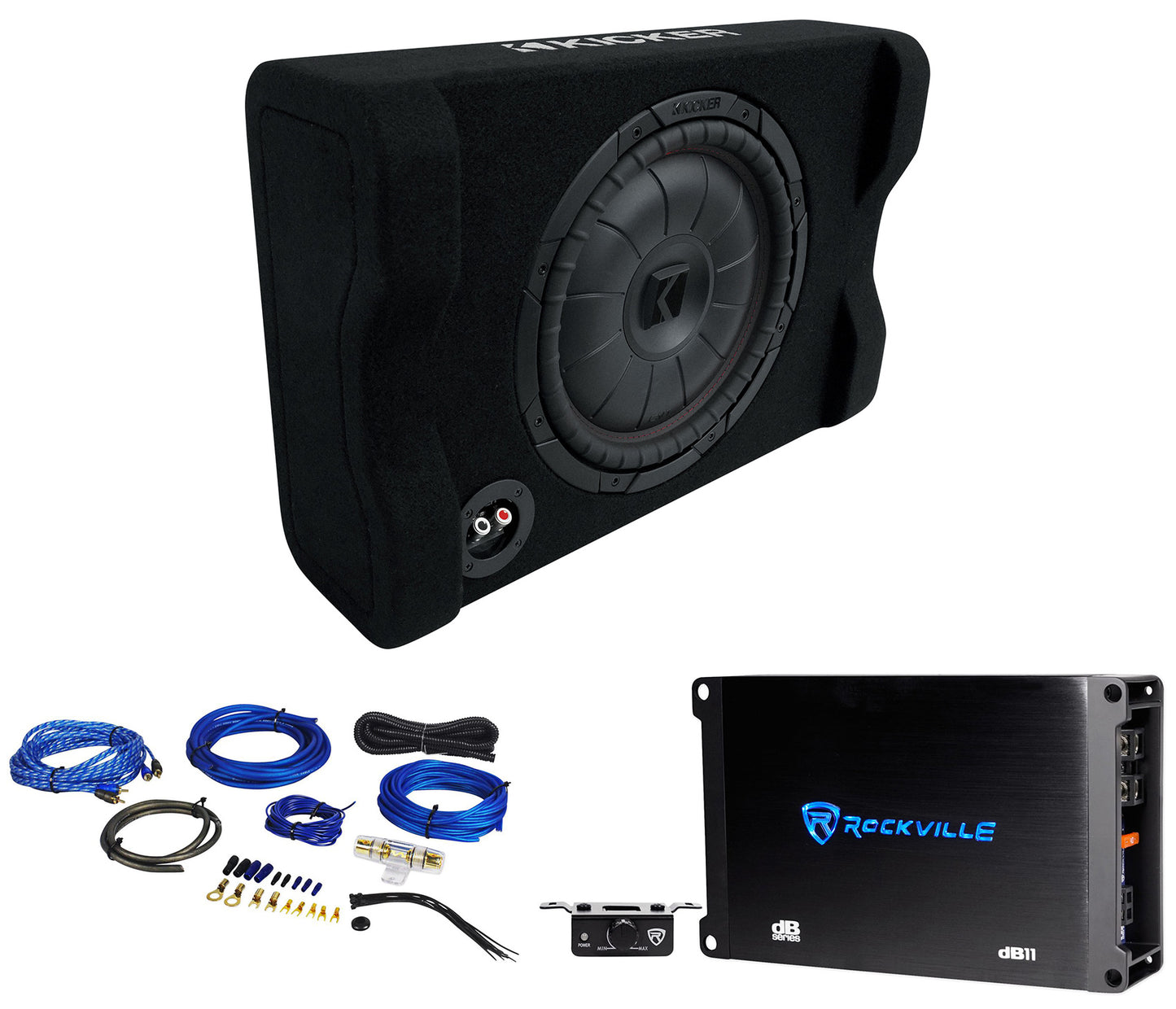 KICKER 48CVTDF122 CVTDF Down-Firing 12" 800w Subwoofer+Sub Box+Amplifier+Amp Kit
