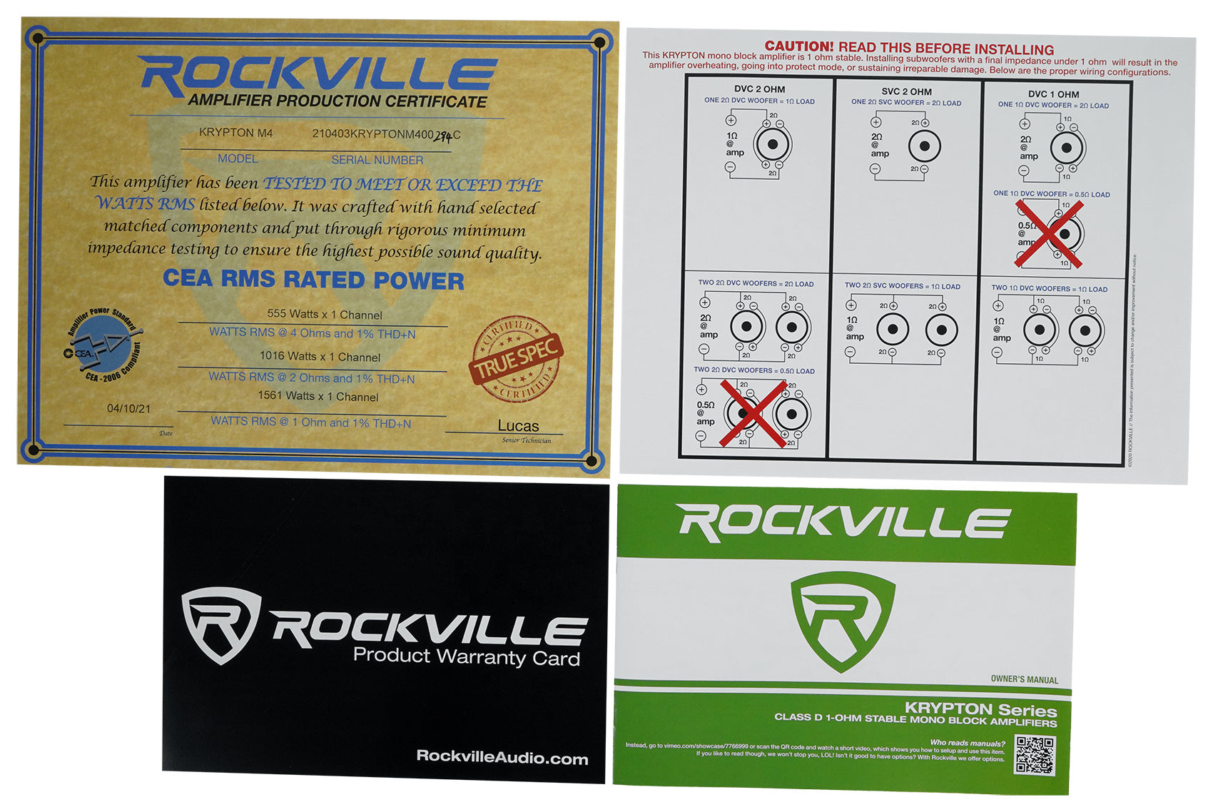 KRYPTON-M4 Mono Amplifier + RWK01 0 AWG Install Kit Bundle