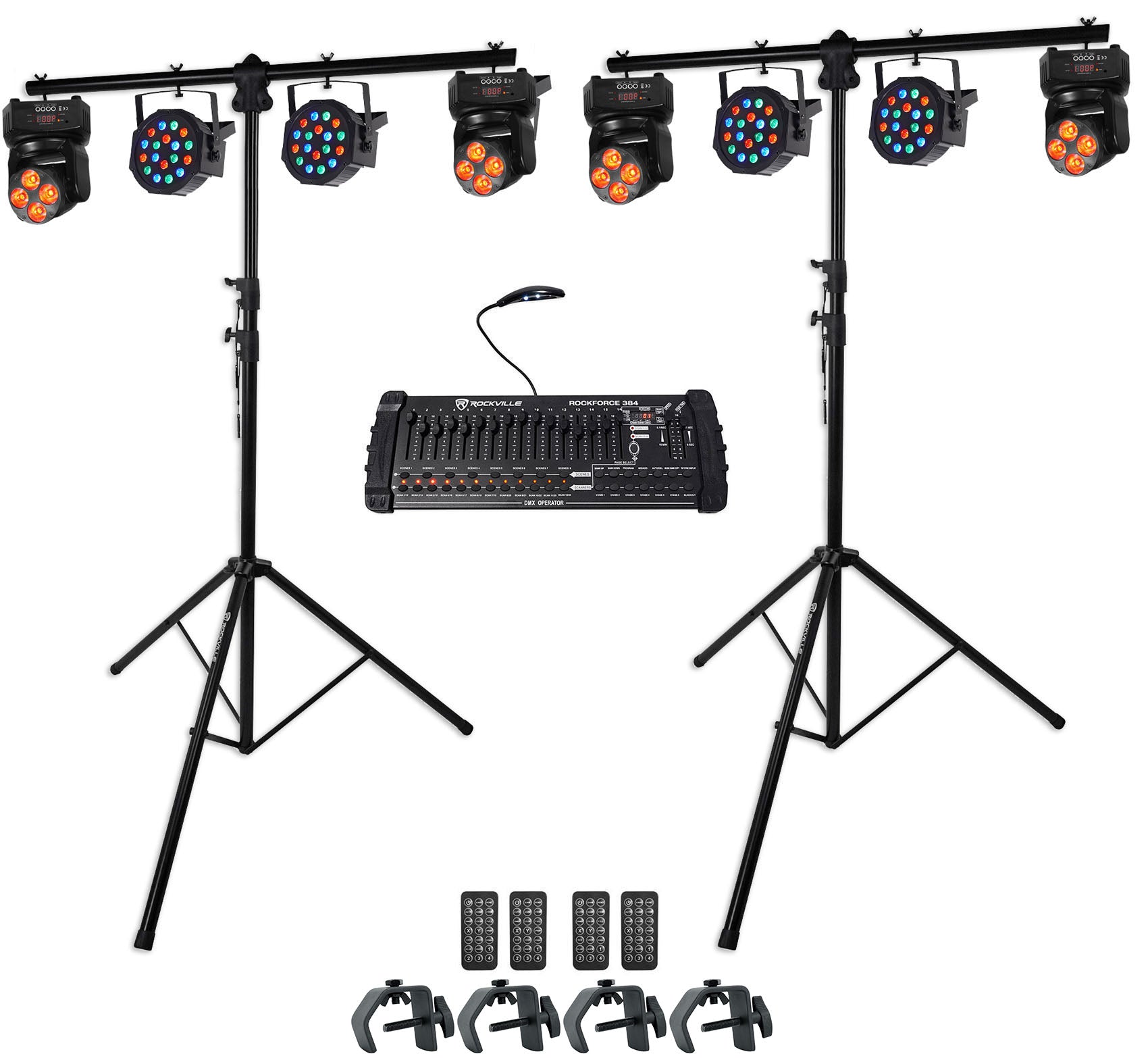 RVLS1 Lighting Stands 2-Pack + RockOn-7 & RockPAR50 + ROCKFORCE 384 Bundle