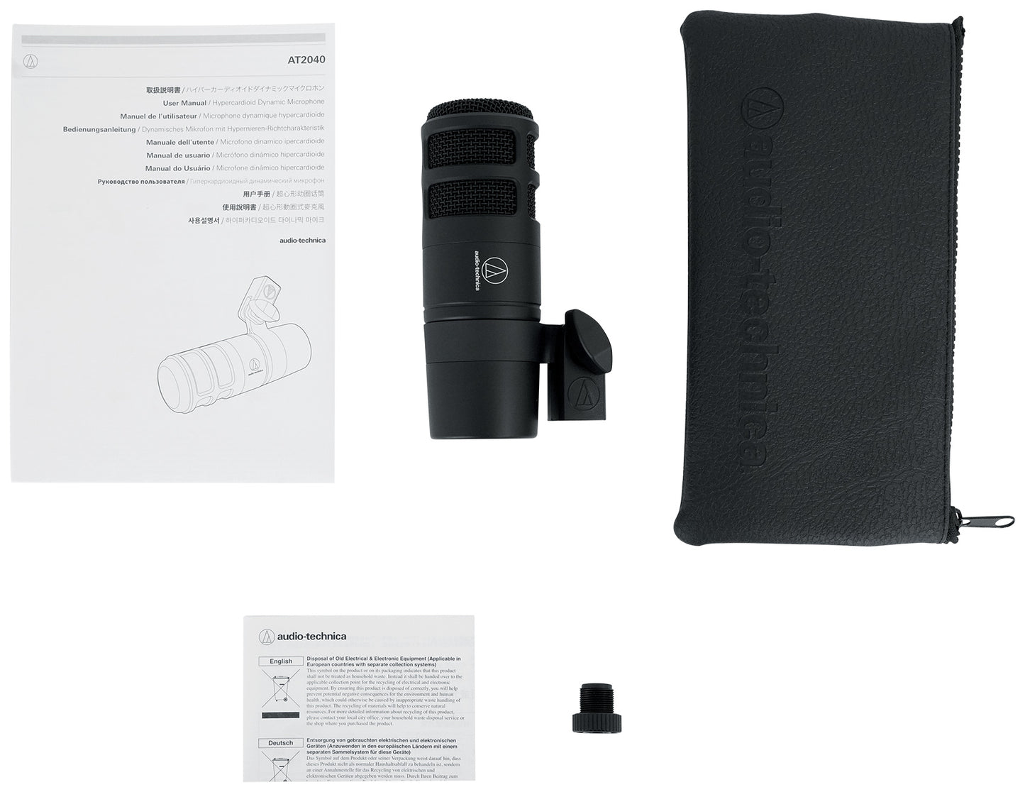 Audio Technica AT2040 Microphone Broadcast Podcast Podcasting Mic + Boom Arm