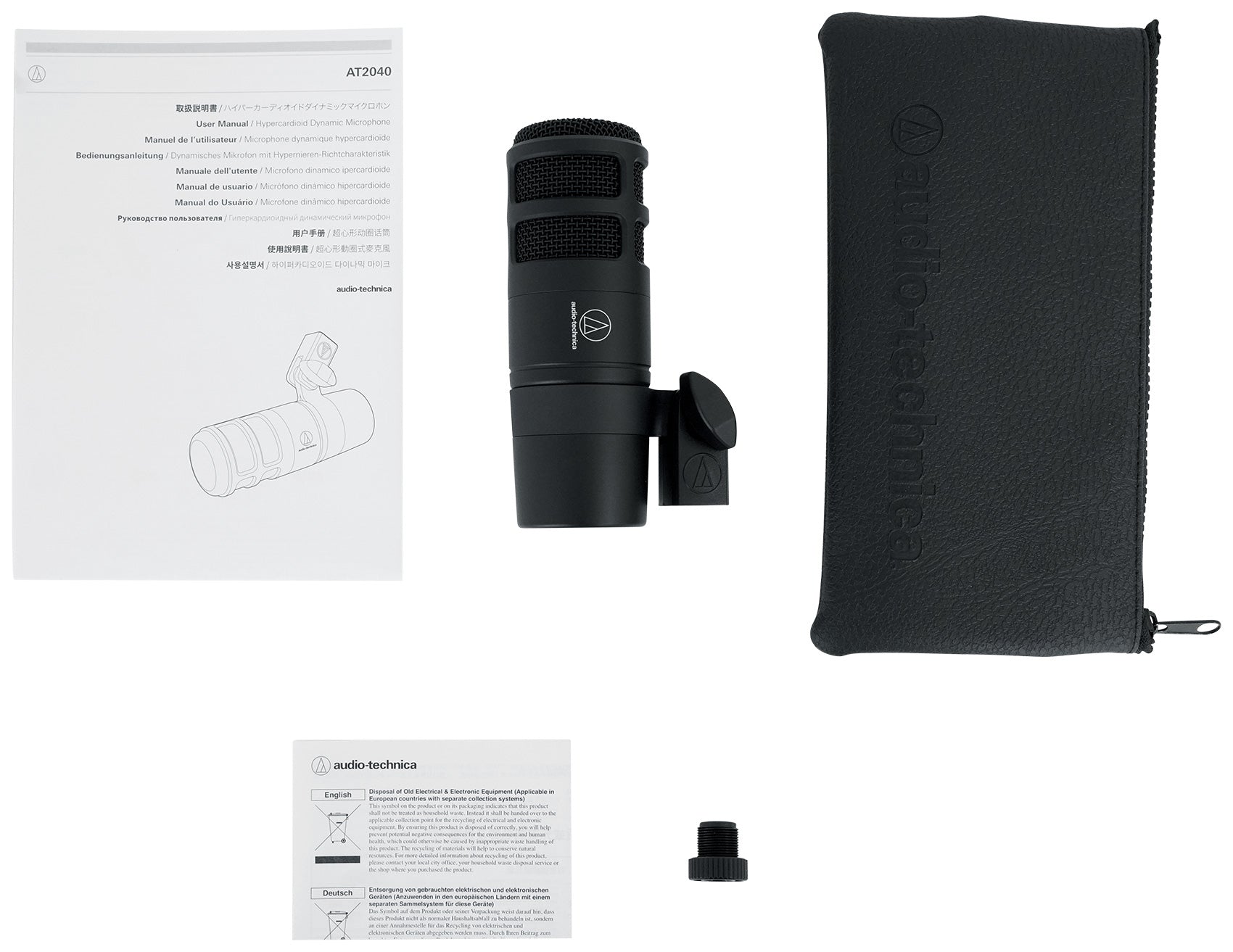 Audio Technica AT2040 Microphone Broadcast Podcast Podcasting Mic + Boom Arm