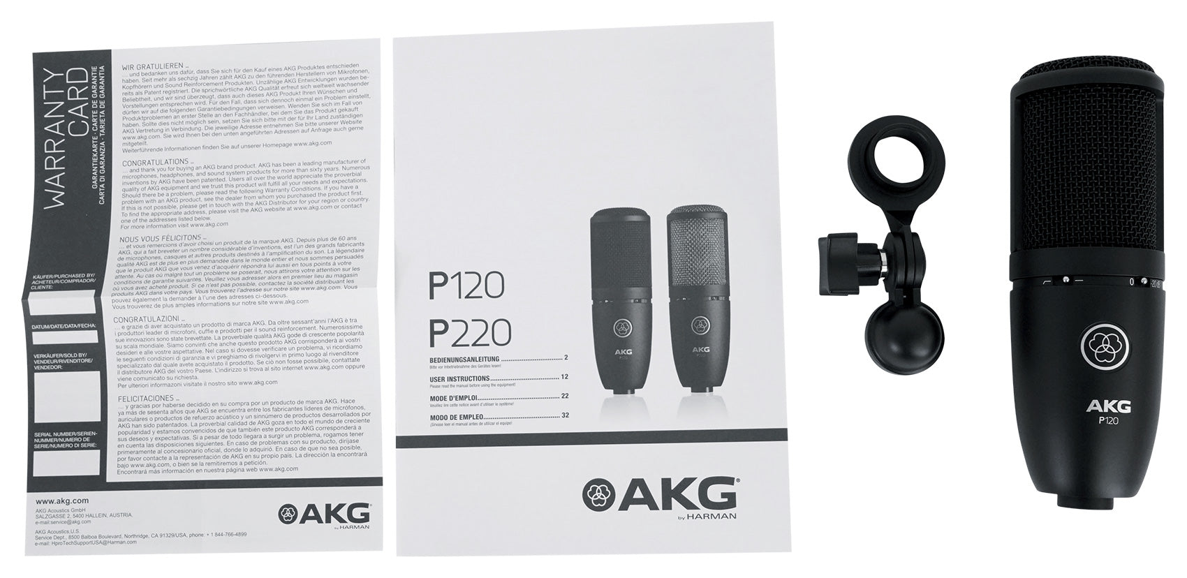 AKG P120 Studio Condenser Recording/Live Streaming Microphone Mic + Headphones