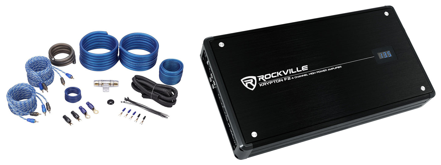 KRYPTON F2 4‑Channel Amplifier + 4‑Gauge 4‑Channel Amp Wiring Kit Bundle