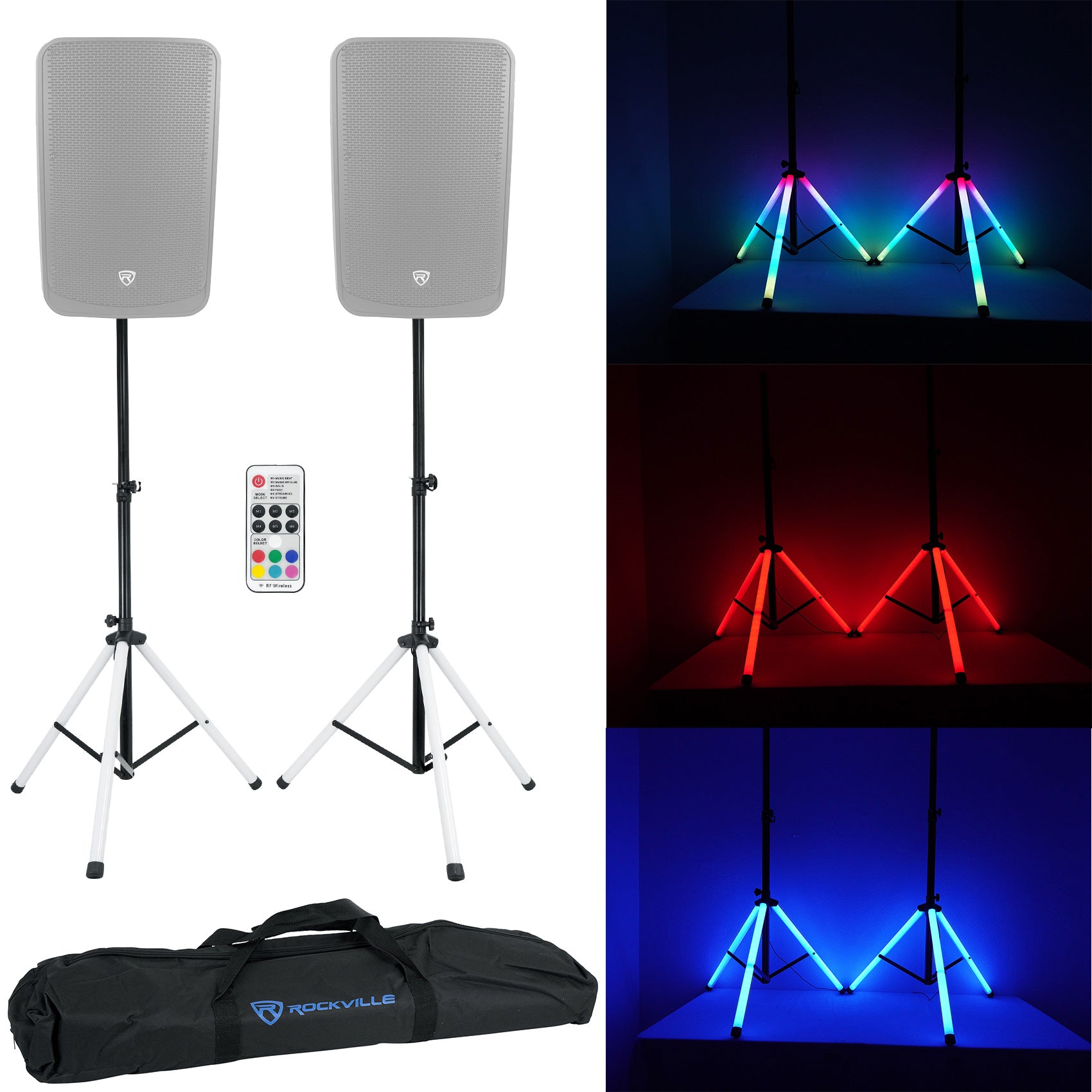 RPG12BT V2 12" Powered Speakers 2-Pack + PARTY STAND LED Stands Bundle