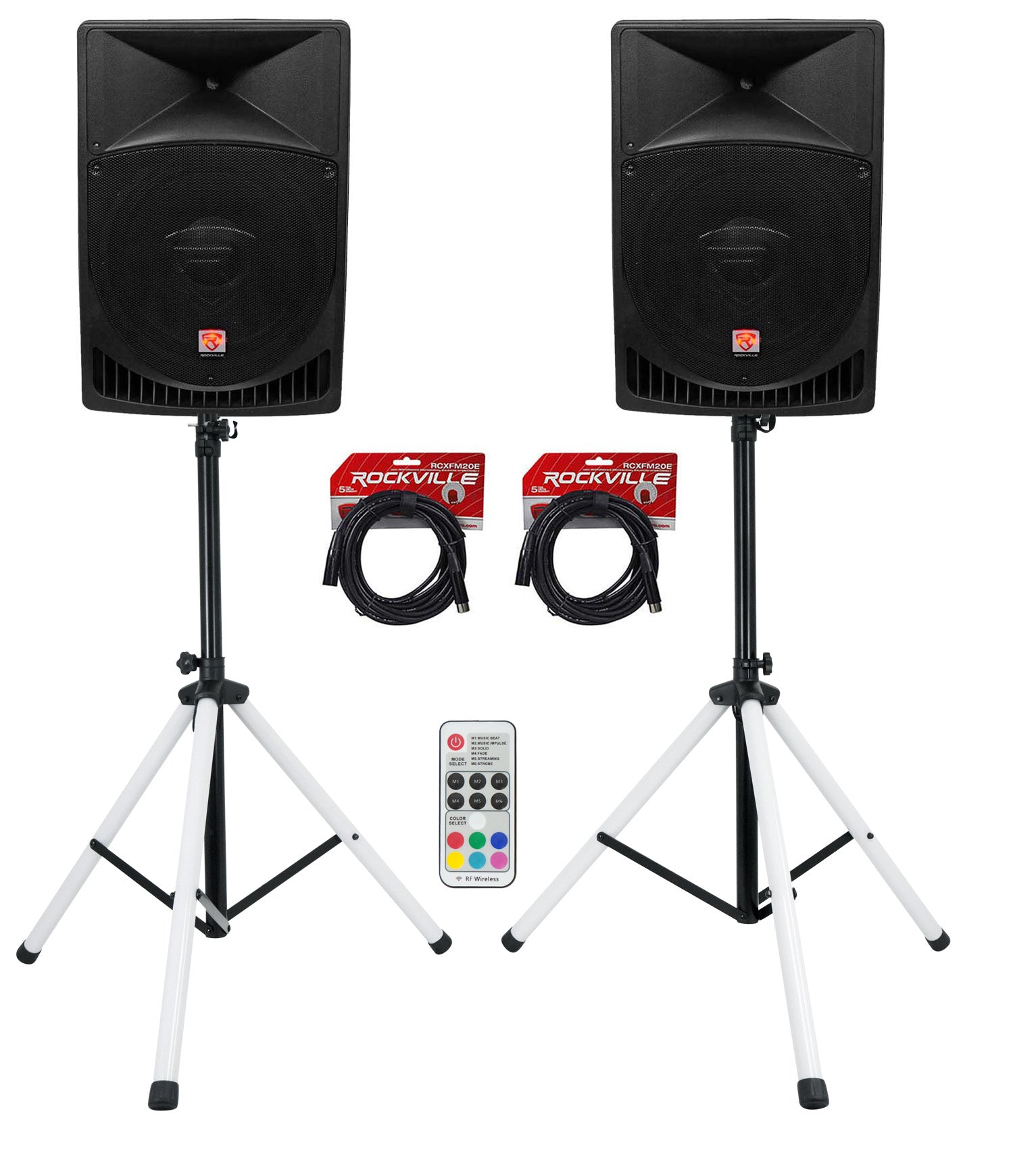 RPG15 15" Powered Speakers 2-Pack + PARTY STAND LED Stands Bundle