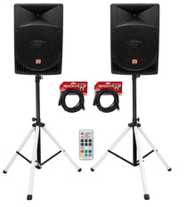 RPG15 15" Powered Speakers 2-Pack + PARTY STAND LED Stands Bundle