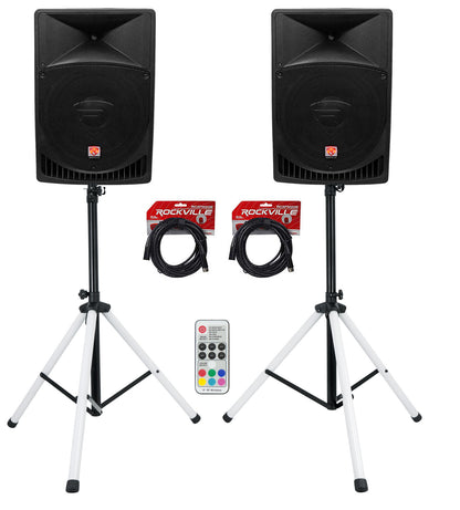 RPG15 15" Powered Speakers 2-Pack + PARTY STAND LED Stands Bundle