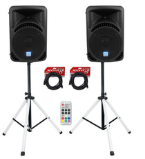 RPG12BT V2 12" Powered Speakers 2-Pack + PARTY STAND LED Stands Bundle