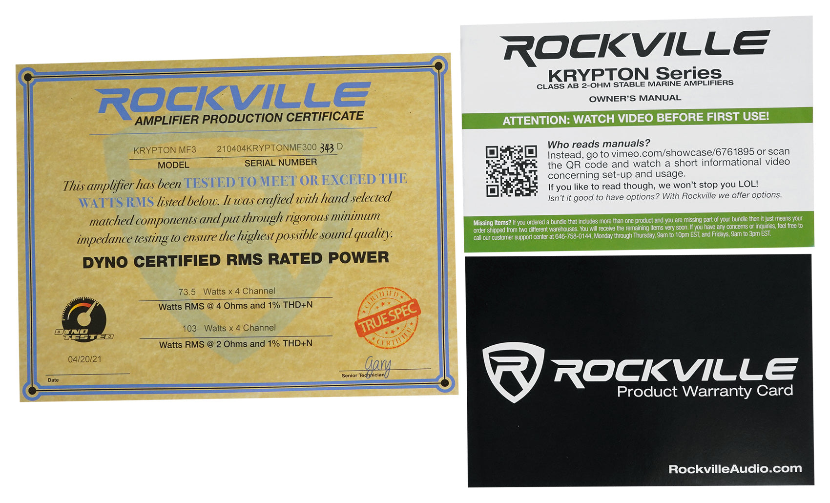 KRYPTON MF3 Amp + (2) Pairs RMC65W Speakers + RockerBT + Marine Wiring Bundle