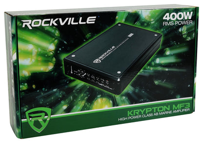 KRYPTON MF3 Amp + (2) Pairs RMC65W Speakers + RockerBT + Marine Wiring Bundle