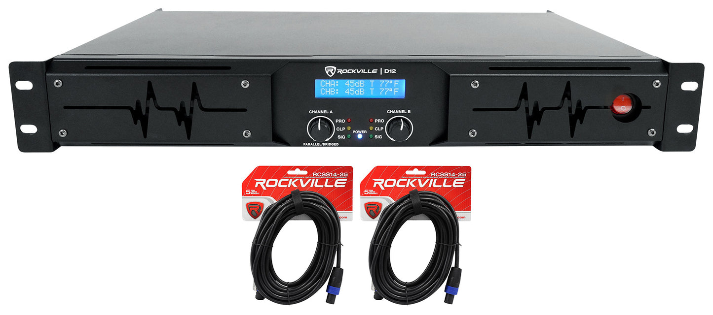 D12 Amplifier + 25' Speakon Cables 2-Pack Bundle