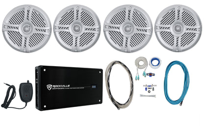 RMSTS65S Silver 6.5" Marine Speakers 4-Pack + KRYPTON MF4 Amplifier Bundle