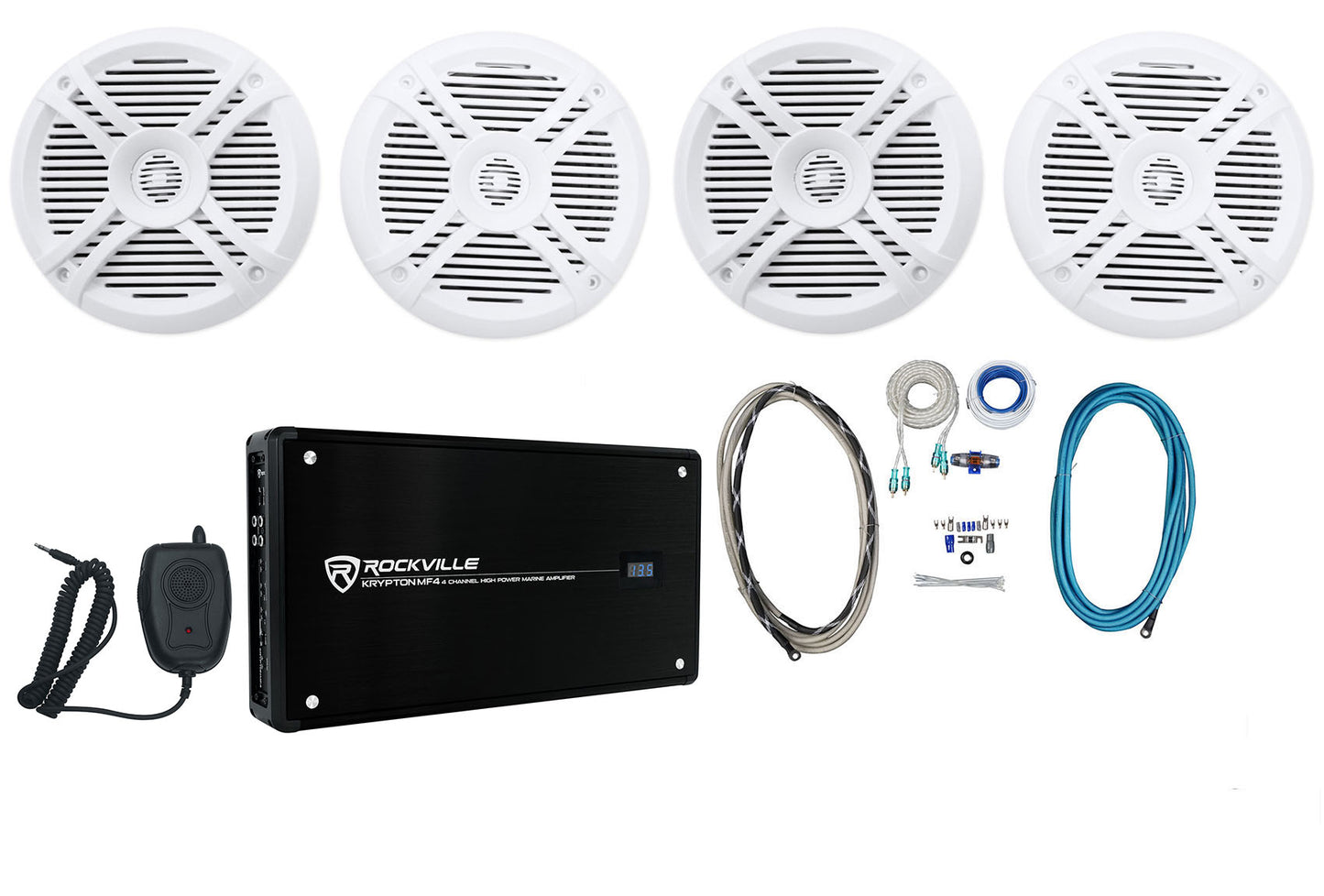 RMSTS65W White 6.5" Marine Speakers 4-Pack + KRYPTON MF4 Amplifier Bundle