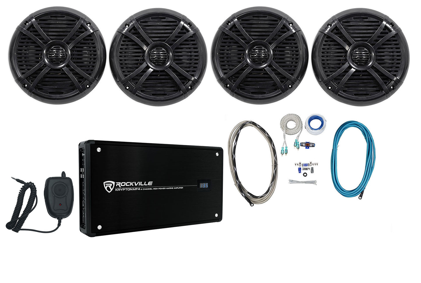 RMSTS80B Black 8" Marine Speakers 4-Pack + KRYPTON MF4 Amplifier Bundle