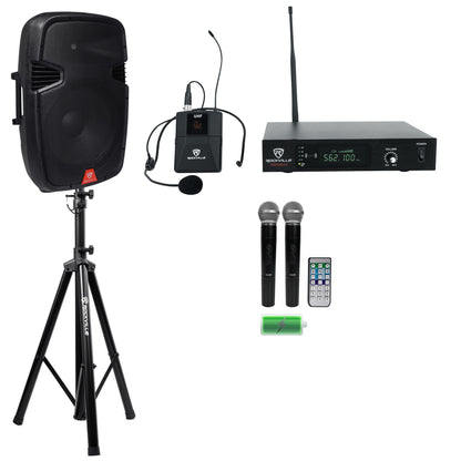 RAM15BT Rechargeable PA Speaker + RVES05 Stand + RWM61U Headset Mic Bundle