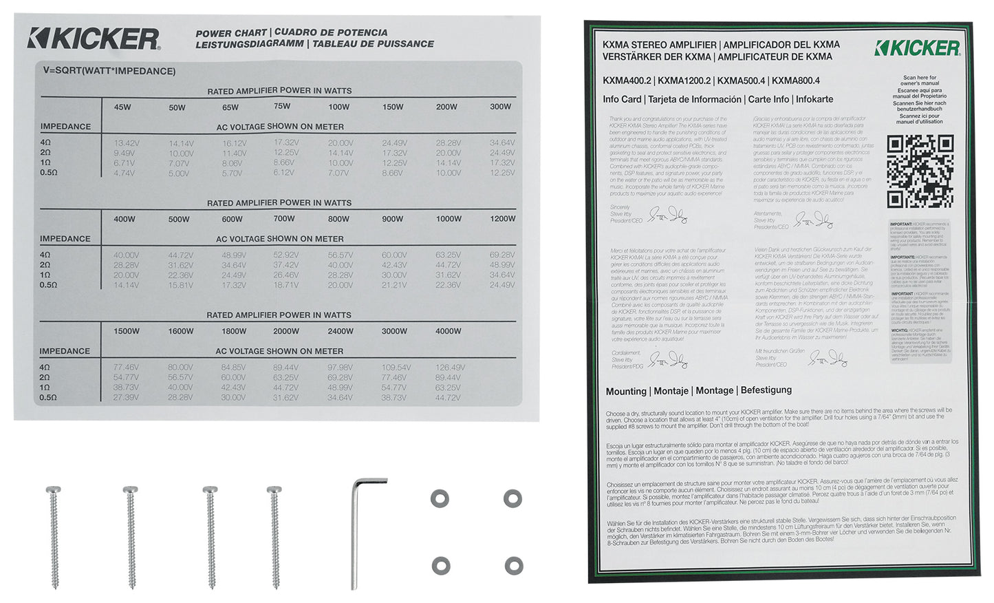 KICKER 48KXMA12002 1200 Watt 2-Channel Marine Boat Amplifier+Amp Kit KXMA1200.2