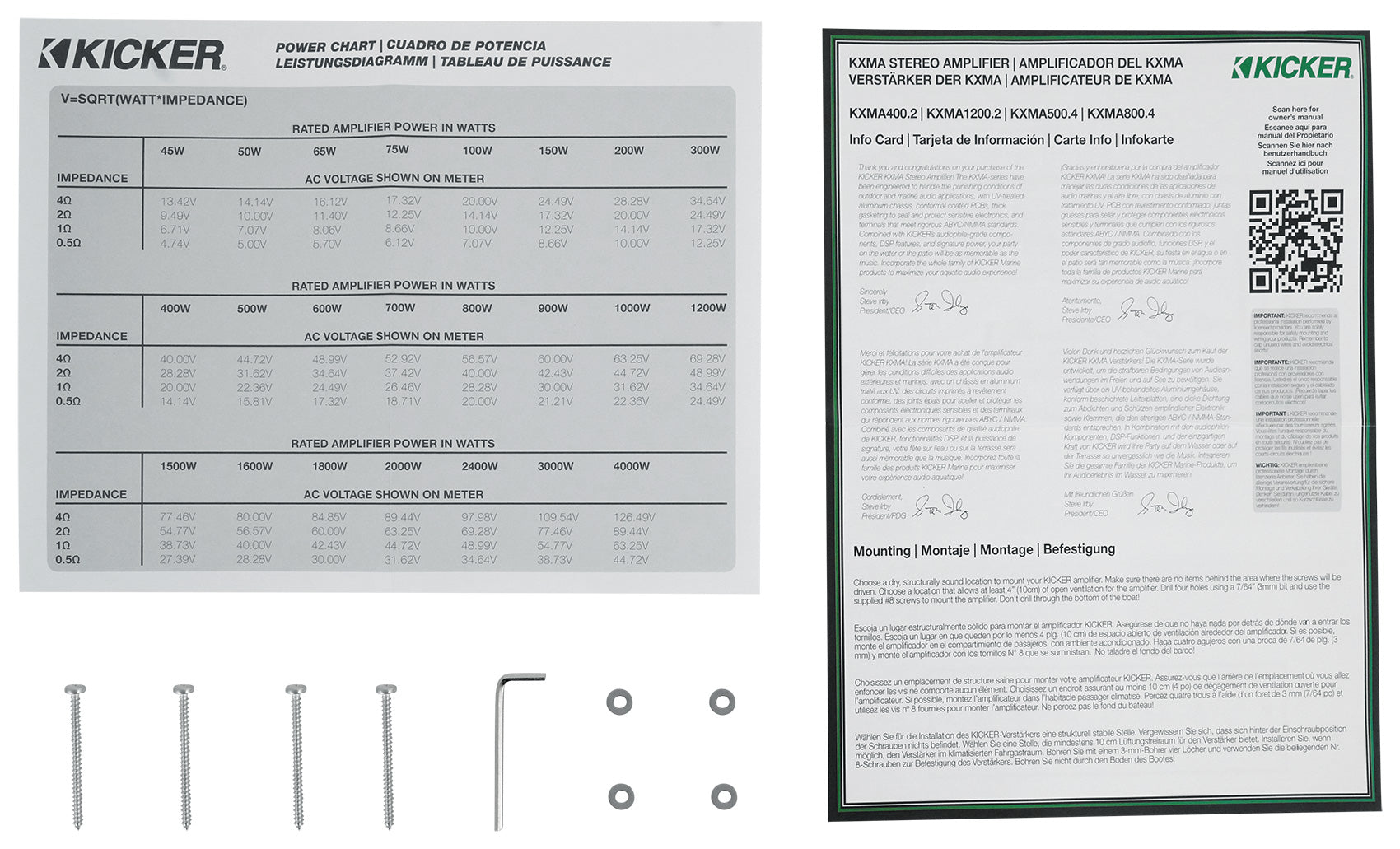 KICKER 48KXMA12002 1200 Watt 2-Channel Marine Boat Amplifier+Amp Kit KXMA1200.2