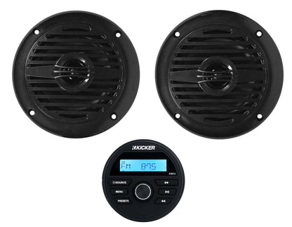 KICKER KMC2 Gauge Hole Digital Media Receiver w/Bluetooth+(2) 4" Black Speakers