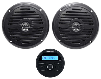 KICKER KMC2 Gauge Hole Digital Media Bluetooth Receiver+(2) 5.25" Black Speakers