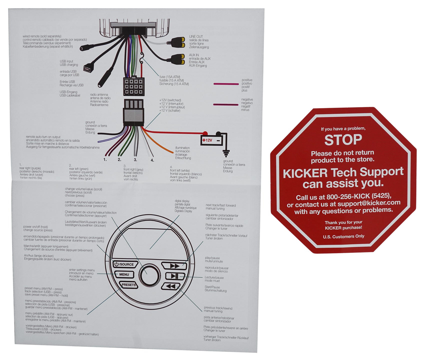 KICKER KMC2 Digital Media Receiver w/Bluetooth+Remote+2) 6.5" Black LED Speakers