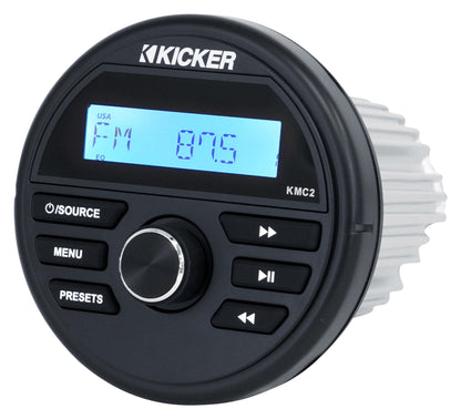 KICKER KMC2 Gauge Hole Digital Media Receiver w/Bluetooth+(2) 4" Black Speakers