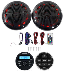 KICKER KMC2 Digital Media Receiver w/Bluetooth+Remote+2) 6.5" Black LED Speakers