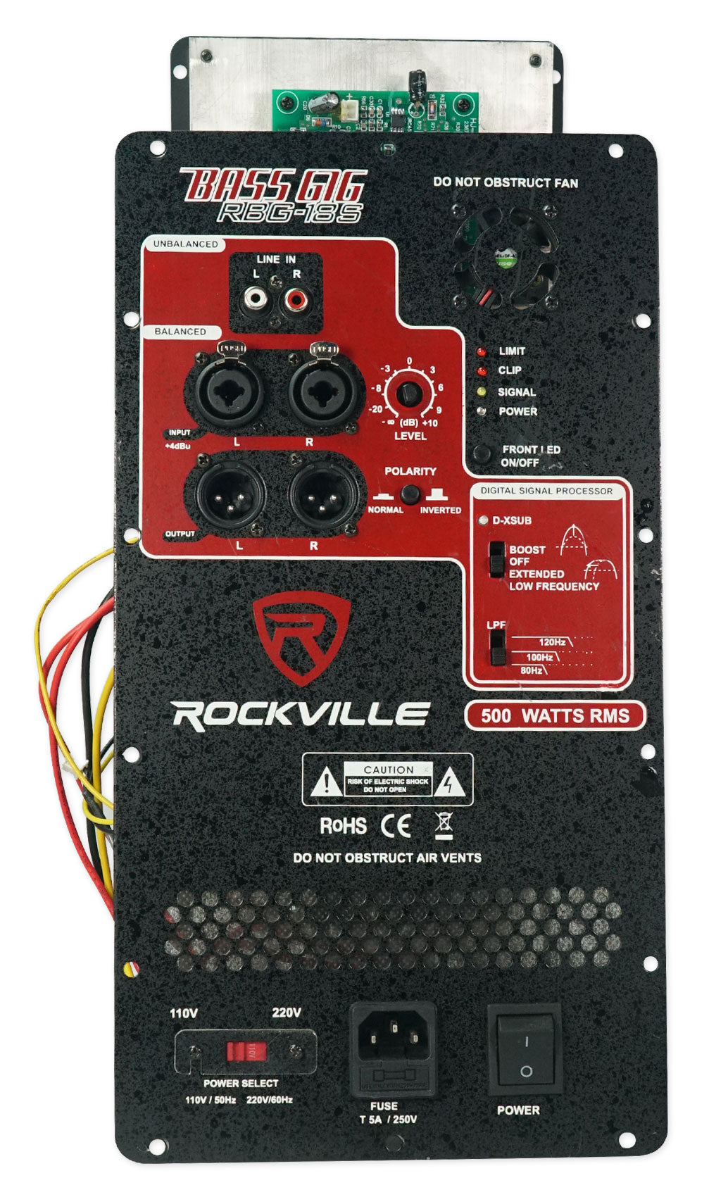 500 Watt RMS Powered Subwoofer Amplifier Plate Module Panel XLR and TRS In XLR Out