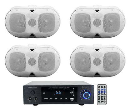 BLUAMP 150 + D4-8 White 4-Pack Speaker System Bundle