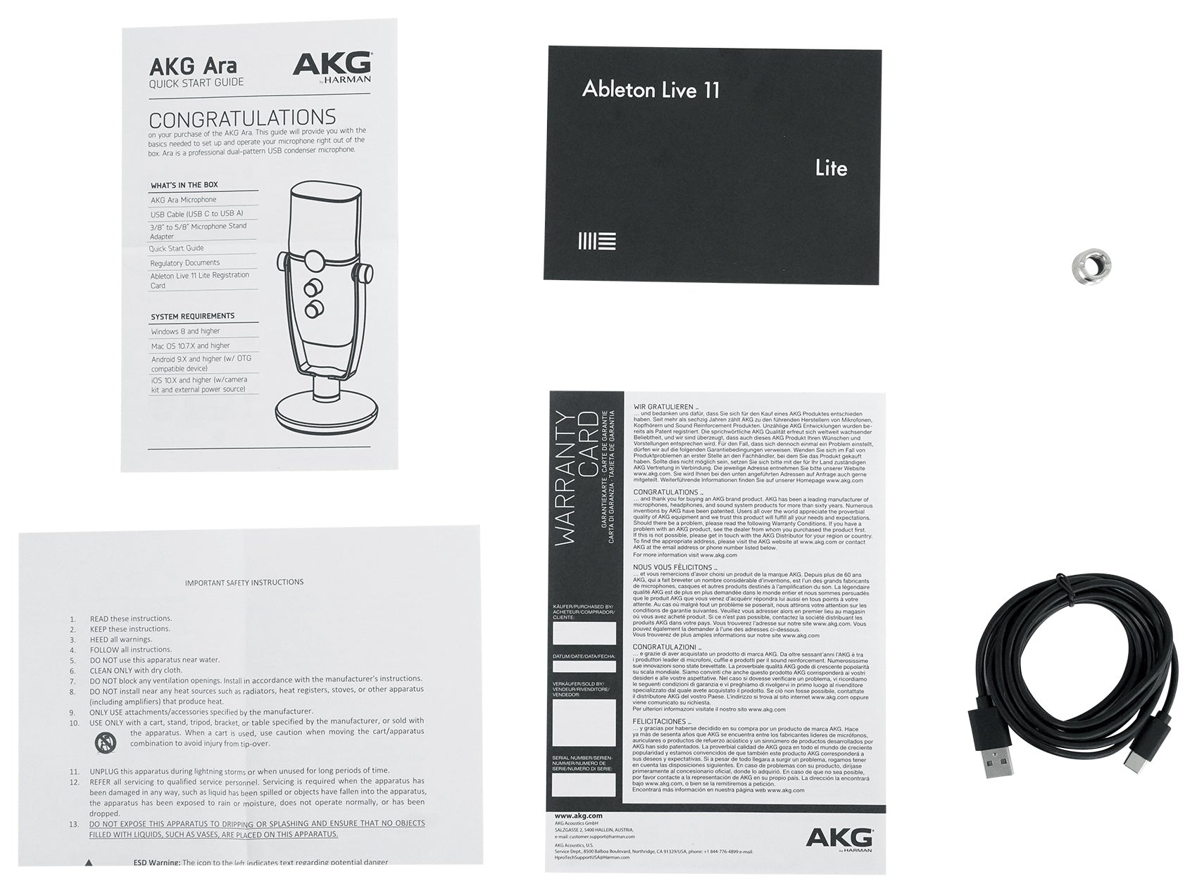 AKG ARA C22 USB Condenser Microphone+Mic Boom Arm For Recording/Podcast/Gamer