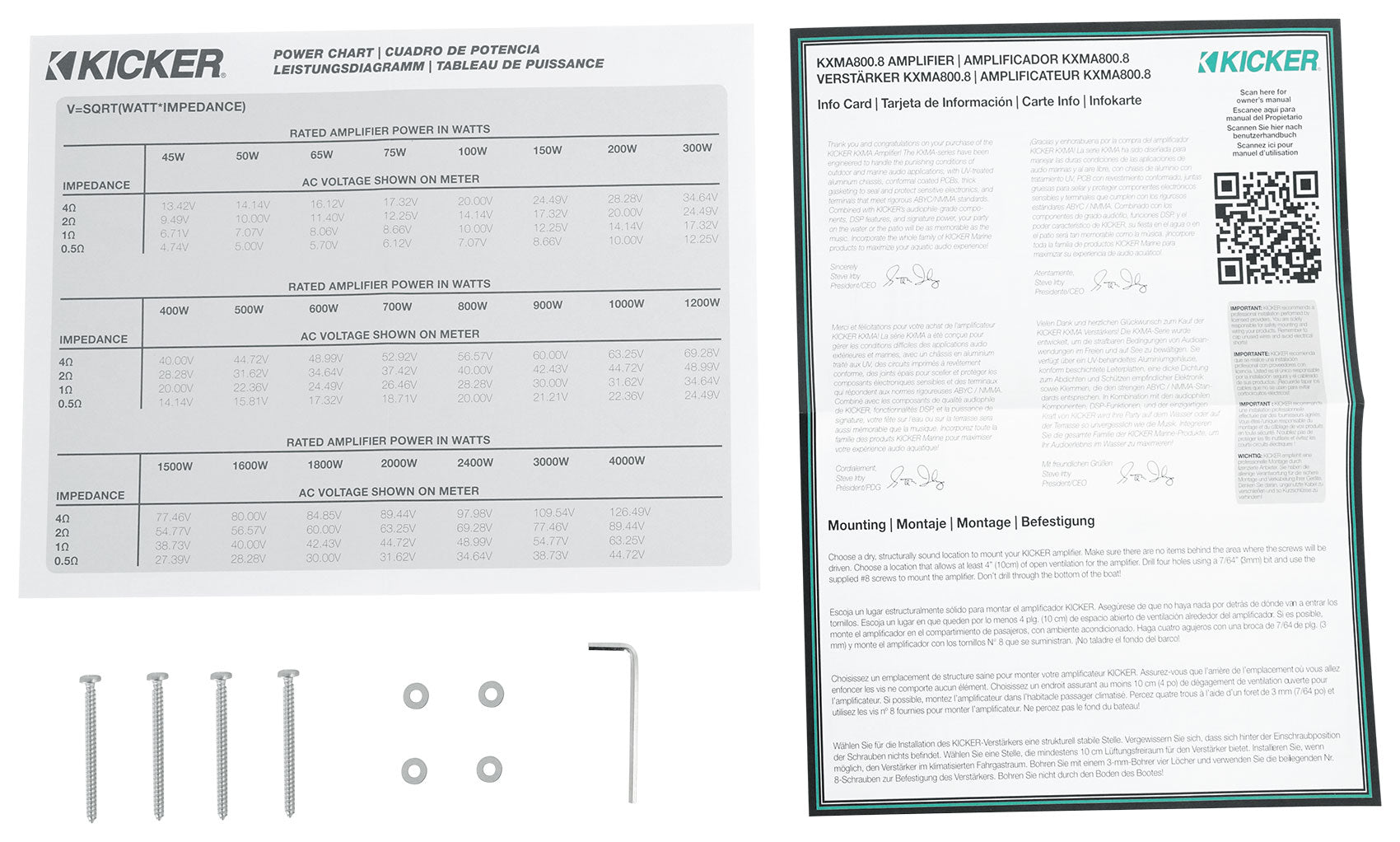 KICKER 48KXMA8008 800 Watt 8-Channel Marine Boat Amplifier+Amp Kit KXMA800.8