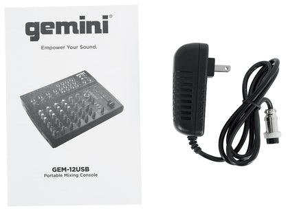 Gemini GEM-12USB 12 Channel Bluetooth Mixer w/USB 12 Ins/2 Bus/3 Band EQ+4) Mics