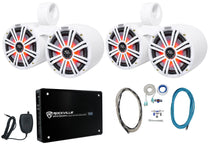 2) Dual KICKER 45KM84L 8" 1200 Watt Marine LED Wakeboard Speakers+Amplifier+Kit