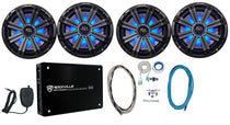 (4) KICKER 45KM84L 8" 1200w Marine Boat Speakers w/ LED's+4-Ch Amplifier+Amp Kit