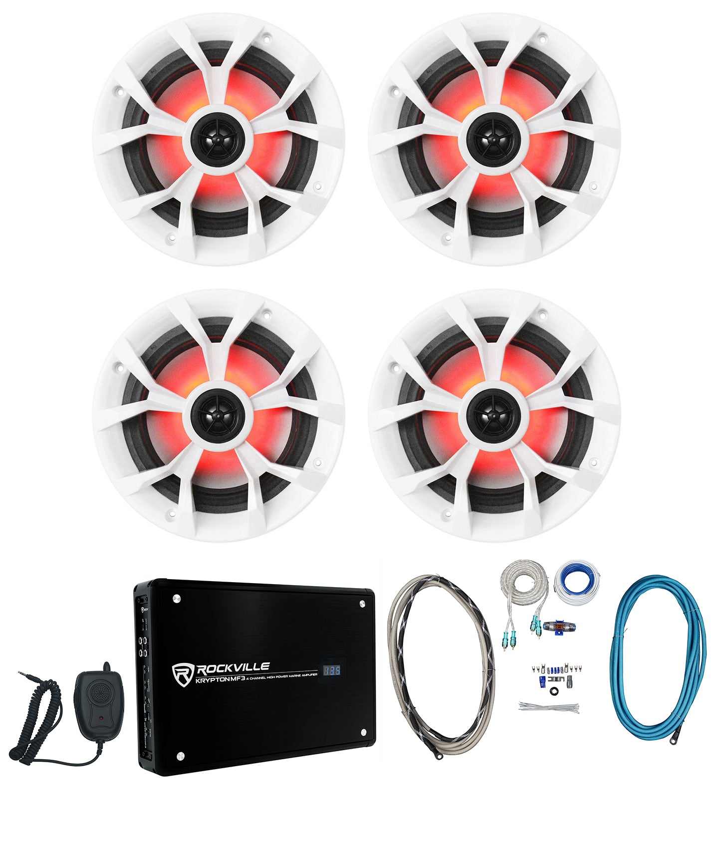 RKL65MBW 6.5" Marine Speakers 2-Pack + KRYPTON MF3 Amplifier Bundle