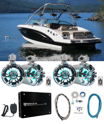 WB65KLED Stainless 6.5" LED Wakeboard Speakers 2-Pack + KRYPTON MF3 Amplifier Bundle