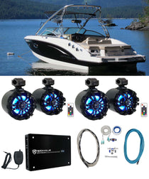 WB65KLED Black 6.5" LED Wakeboard Speakers 2-Pack + KRYPTON MF3 Amplifier Bundle