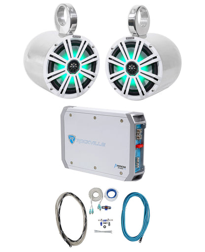 2) KICKER 45KM84L 8" 600w Marine Boat LED Wakeboard Speakers+Amplifier+Amp Kit