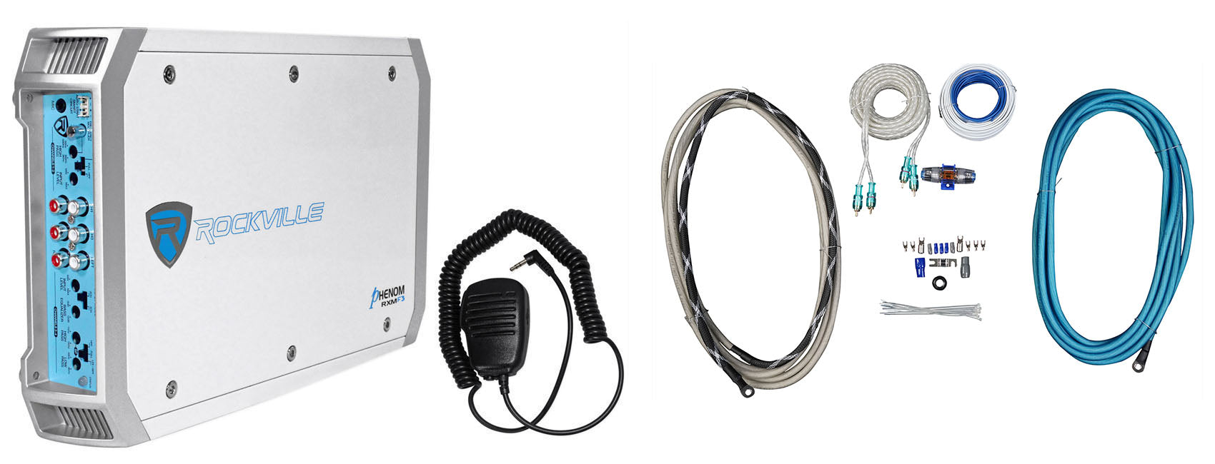 RXM-F3 Marine 4-Ch Amp + RMWK4 Marine Amp Kit Bundle