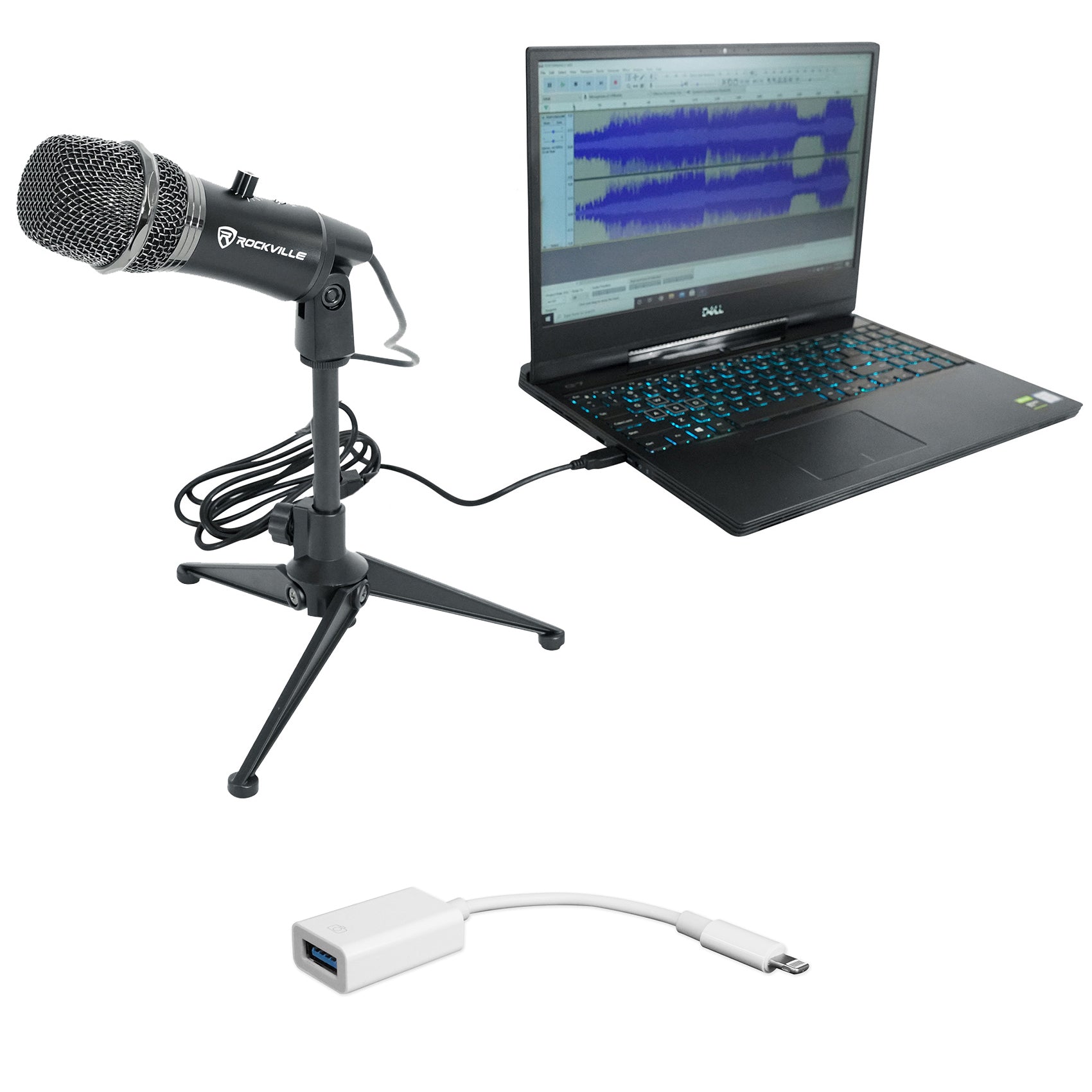 A-STREAM Live Streaming USB Microphone + iUSB Lightning Adapter Bundle