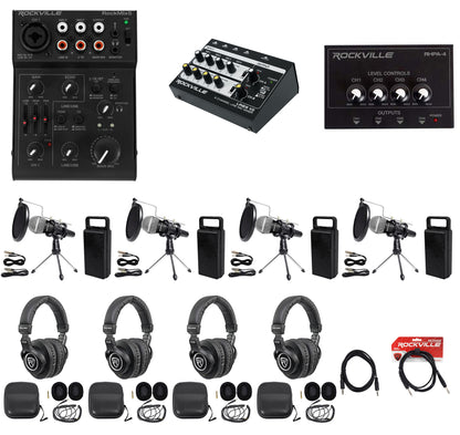 Podcast Recording Kit 4-Pack + Mixers & Headphone Amplifier Bundle
