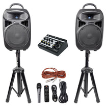 RPG082K Dual 8" Powered PA Speakers 2-Pack + LINE8 Mixer Bundle