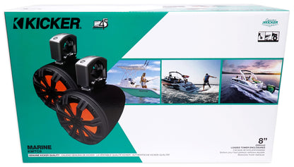 Pair KICKER 45KMTC8 8" 600w Marine Wakeboard Tower Speakers+2-Channel Amplifier