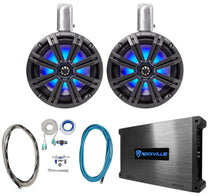 Pair KICKER 45KMTC8 8" 600w Marine Wakeboard Tower Speakers+2-Channel Amplifier